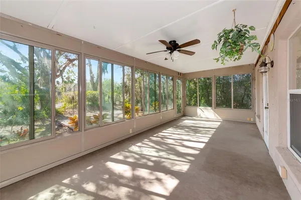 a view of porch with a floor to ceiling window