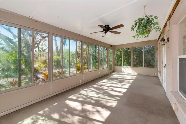 a view of porch with a floor to ceiling window