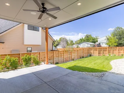 a view of a backyard with porch