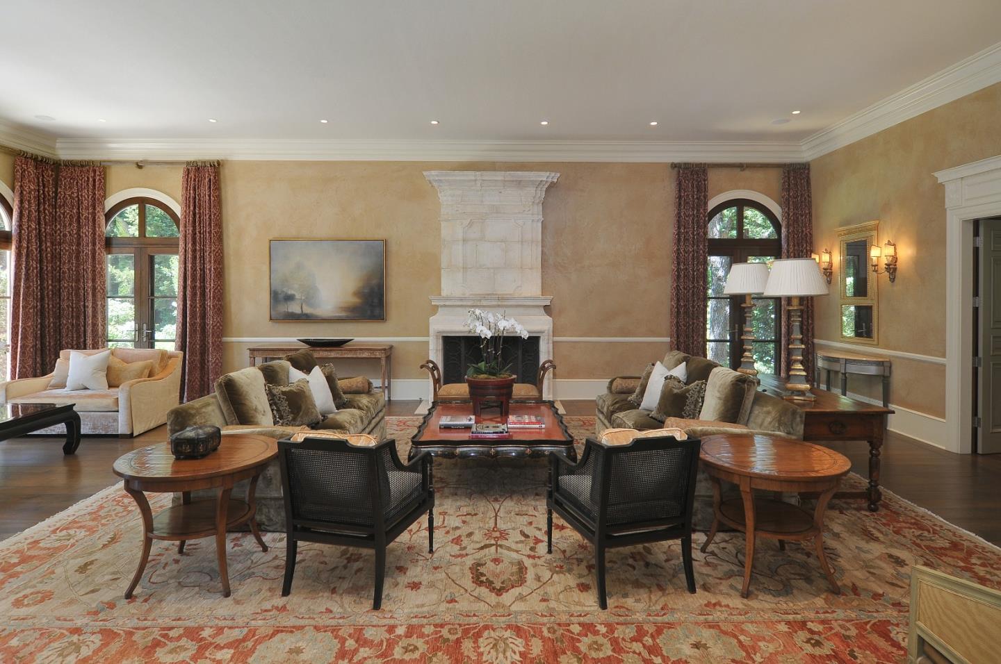 1 Faxon Road Atherton, CA 94027 - Photo 9 of 19 a living room with furniture and a fireplace