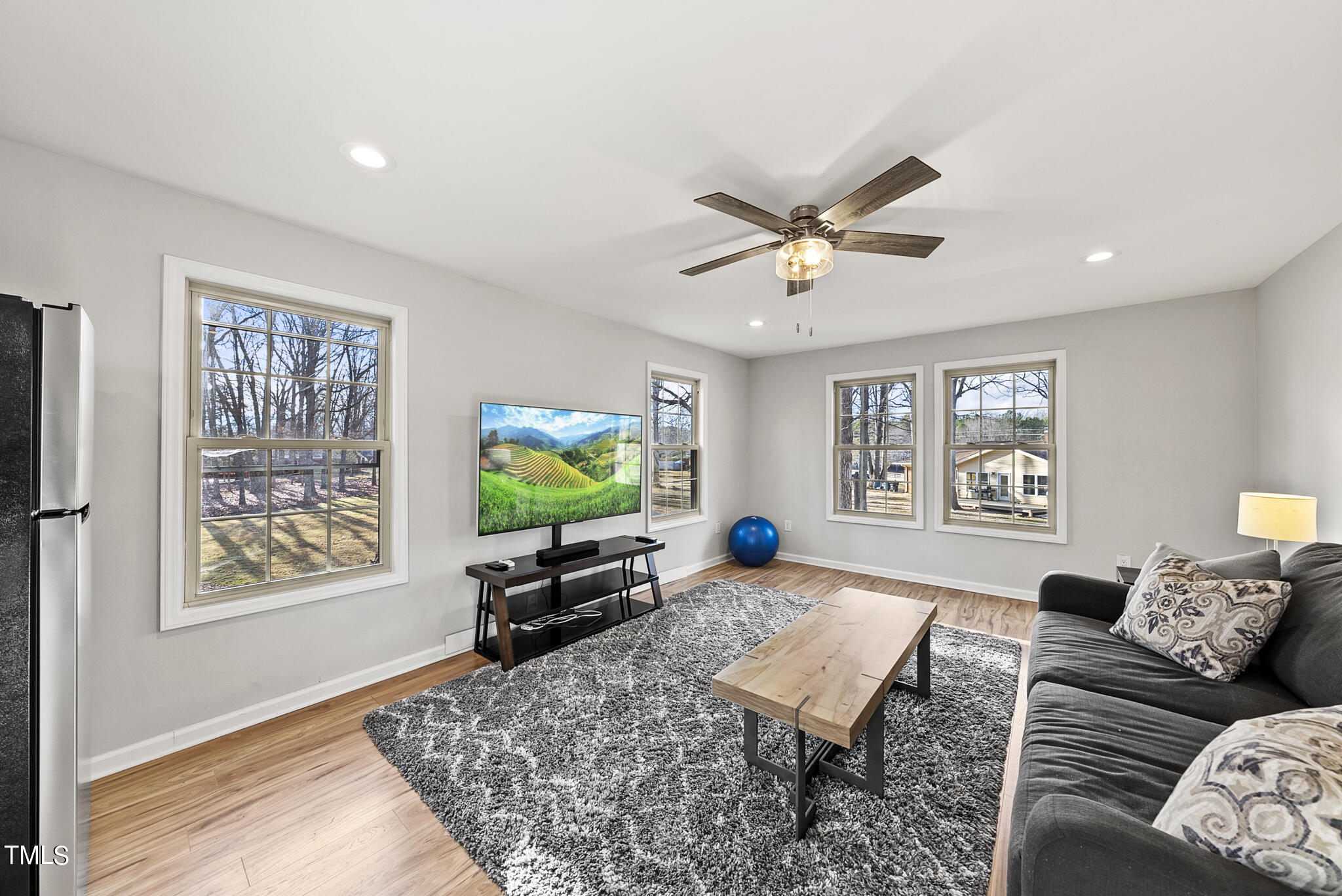 410 Goodwin Road Durham, NC 27712 - Photo 28 of 31 a living room with furniture and a flat screen tv