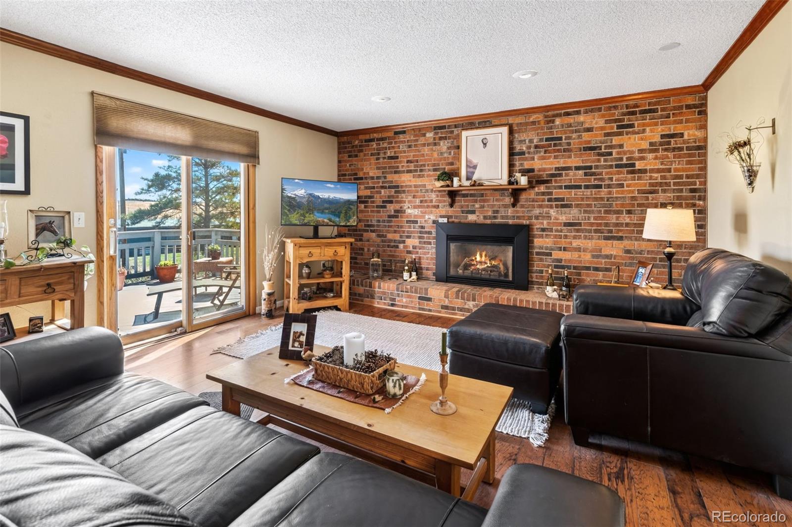 12360 South Mesa View Road Larkspur, CO 80118 - Photo 12 of 50 a living room with furniture large window and flat screen tv