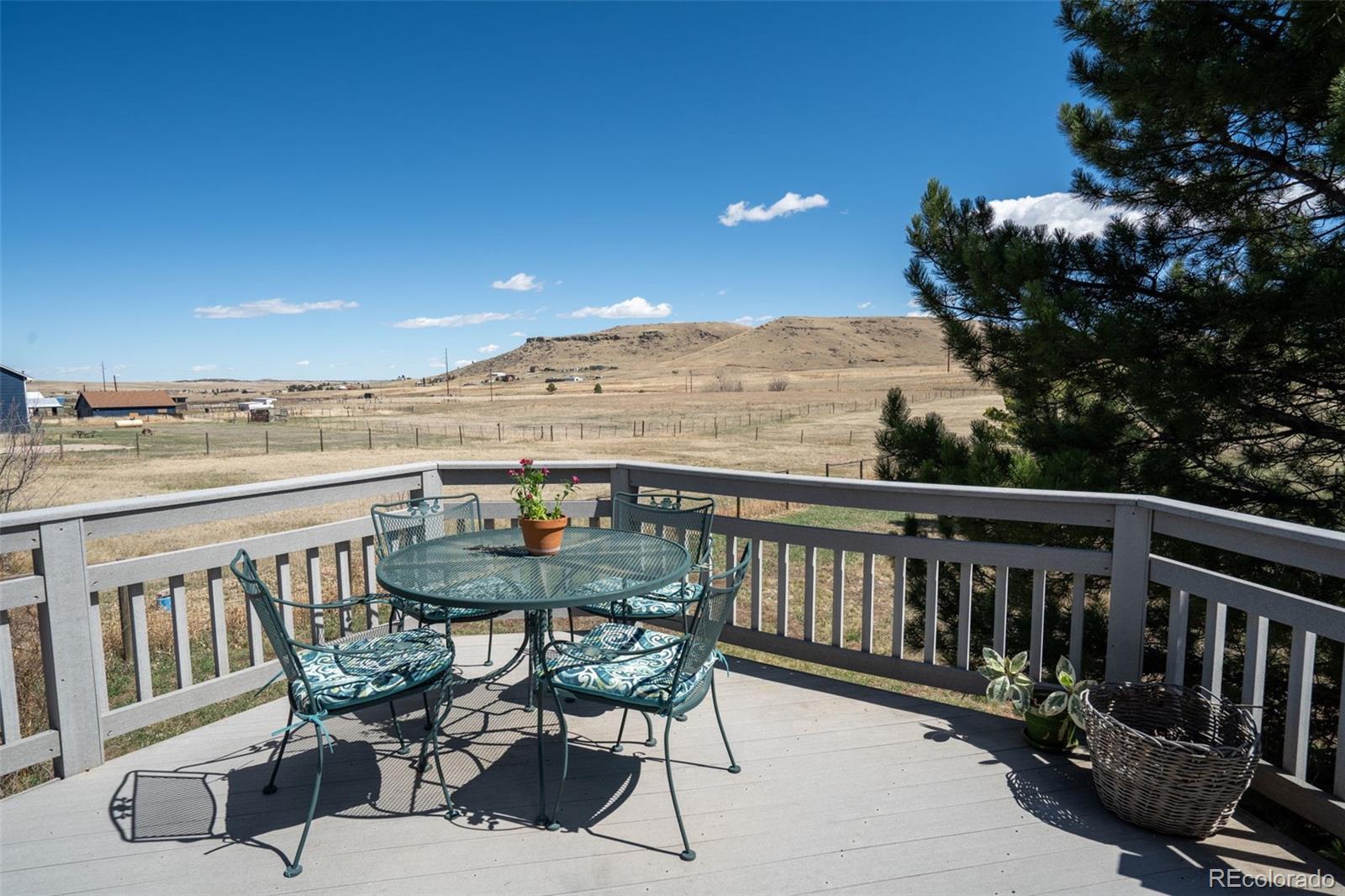 12360 South Mesa View Road Larkspur, CO 80118 - Photo 33 of 50 a view of a balcony with table and chairs