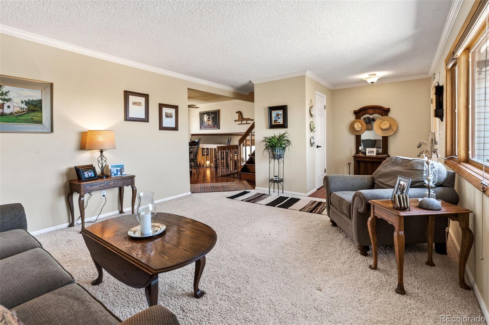 12360 South Mesa View Road Larkspur, CO 80118 - Photo 4 of 50 a living room with furniture and a wooden floor