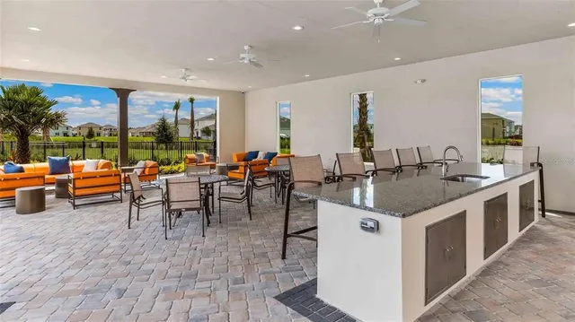 a view of a lake with a garden and lake view