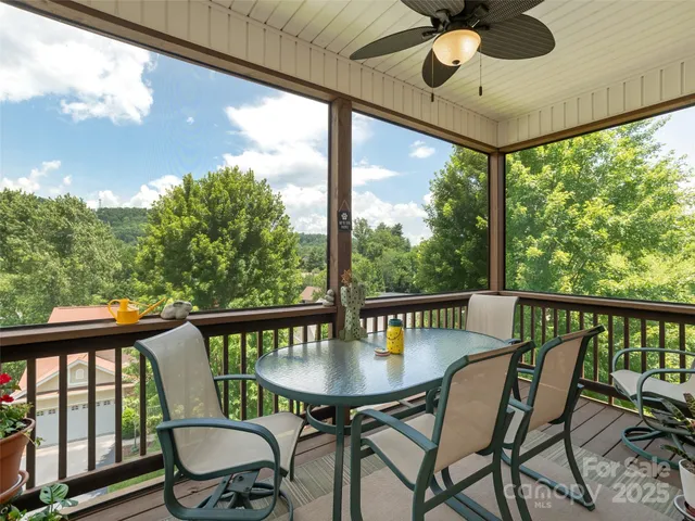 a view of a chairs and table in patio