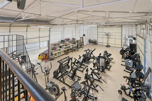 a view of a garage with storage