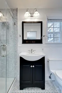 a bathroom with a sink a toilet and mirror