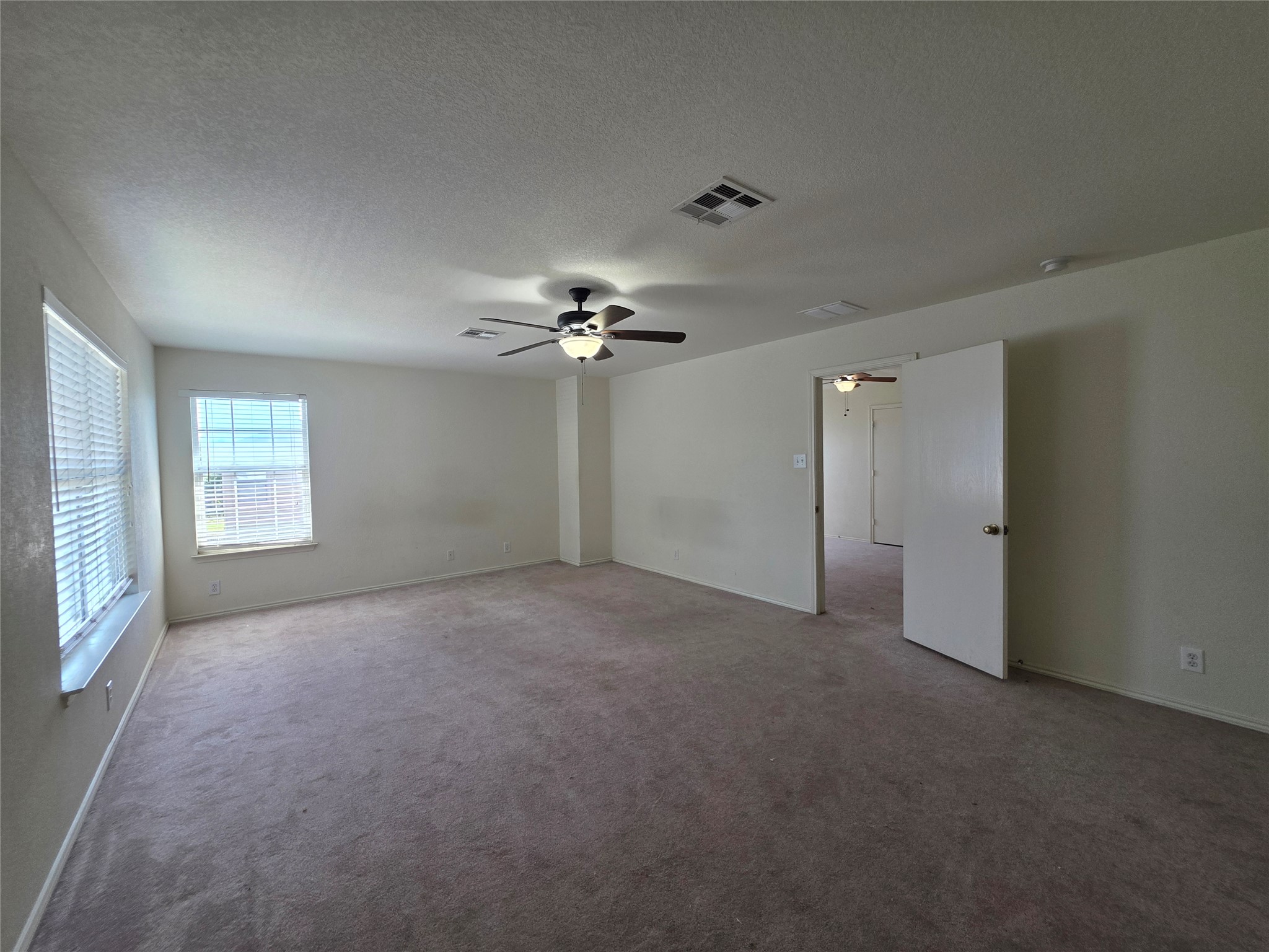 189 Ruidoso Road Kyle, TX 78640 - Photo 24 of 31 An airy living space features plush carpeting, two luminous windows, and a refreshing ceiling fan.
