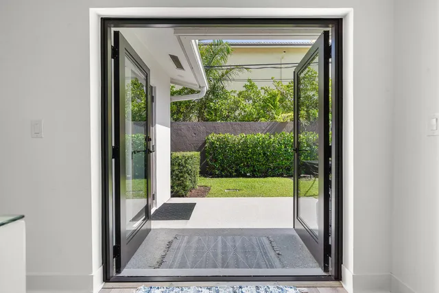 a view of a yard from a windows