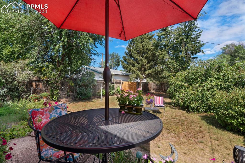 1011 Sunset Road Colorado Springs, CO 80909 - Photo 39 of 46 a backyard of a house with table and chairs