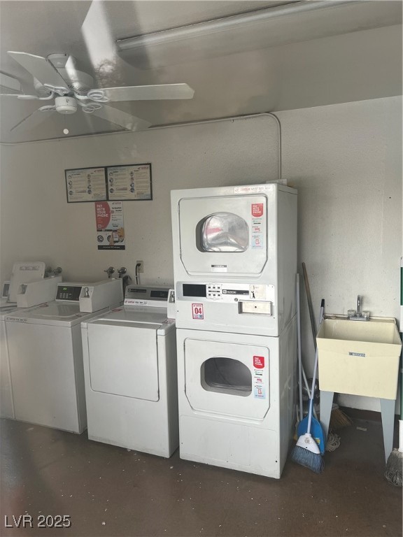 797 East Harmon Avenue, Unit 7 Las Vegas, NV 89119 - Photo 11 of 12 Community laundry room with washing machine and dryer and a ceiling fan