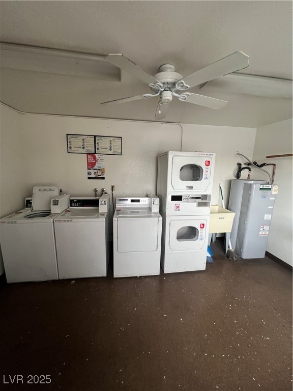 797 East Harmon Avenue, Unit 7 Las Vegas, NV 89119 - Photo 12 of 12 Communal laundry room with washing machine and dryer, a ceiling fan, and water heater