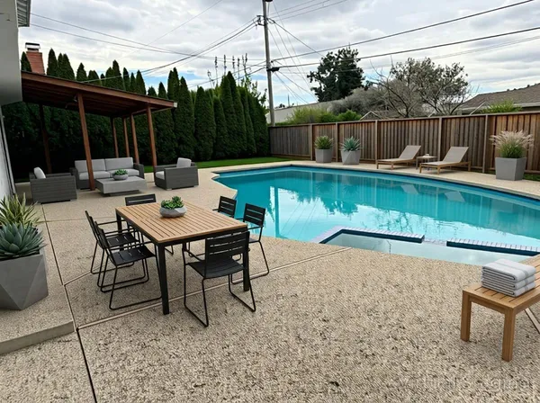 a view of backyard with seating and green space