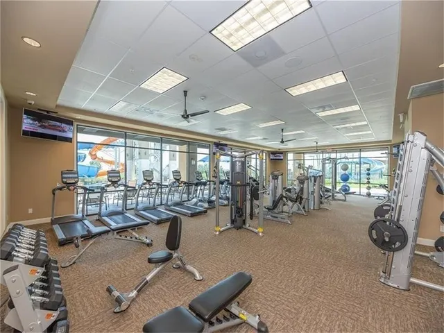a view of a room with gym equipment