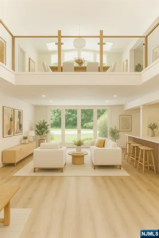 a living room with furniture and white walls