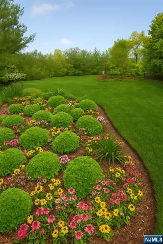 a view of a bunch of flowers and trees around
