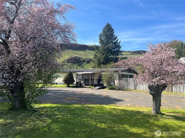 a view of a house with garden and trees