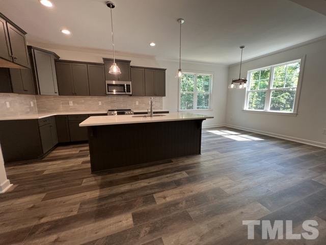 25 Pilot Ridge Road Zebulon, NC 27597 - Photo 6 of 16 a view of kitchen with kitchen island a sink wooden floor and a counter top space