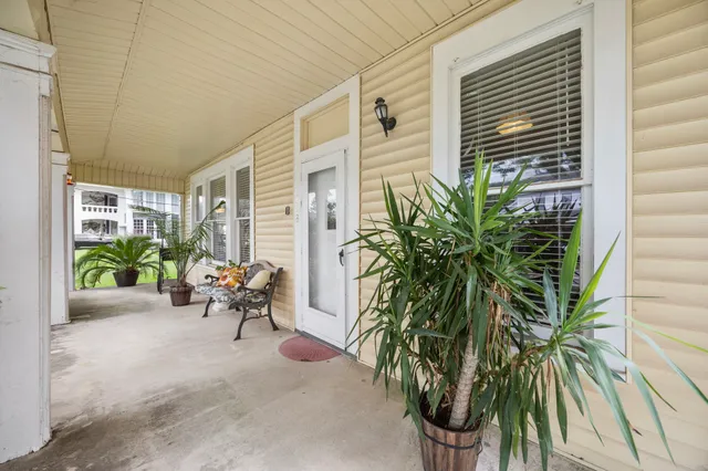 a view of a patio with plants and a patio