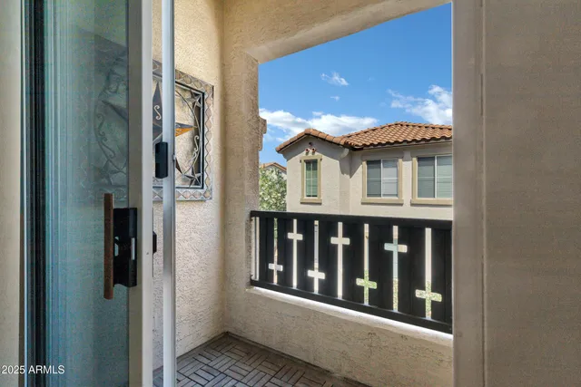 a view of wooden balcony