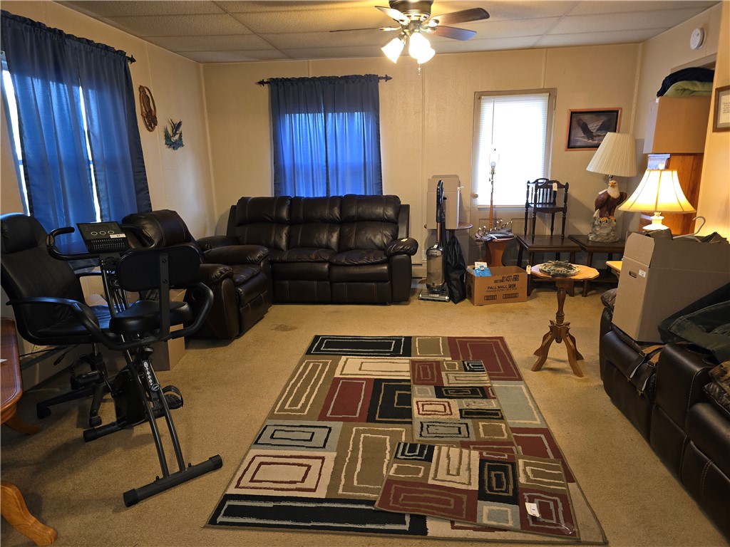 457 Wolf Road West Alexandria, OH 45381 - Photo 19 of 28 This living room features ample natural light, a ceiling fan, and carpeted flooring for comfort.