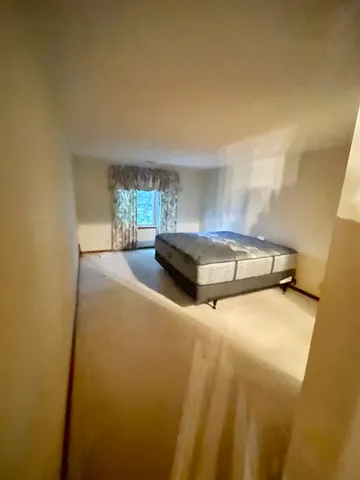 a bedroom with a bed and window