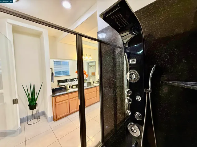 a view of a hallway with seating area