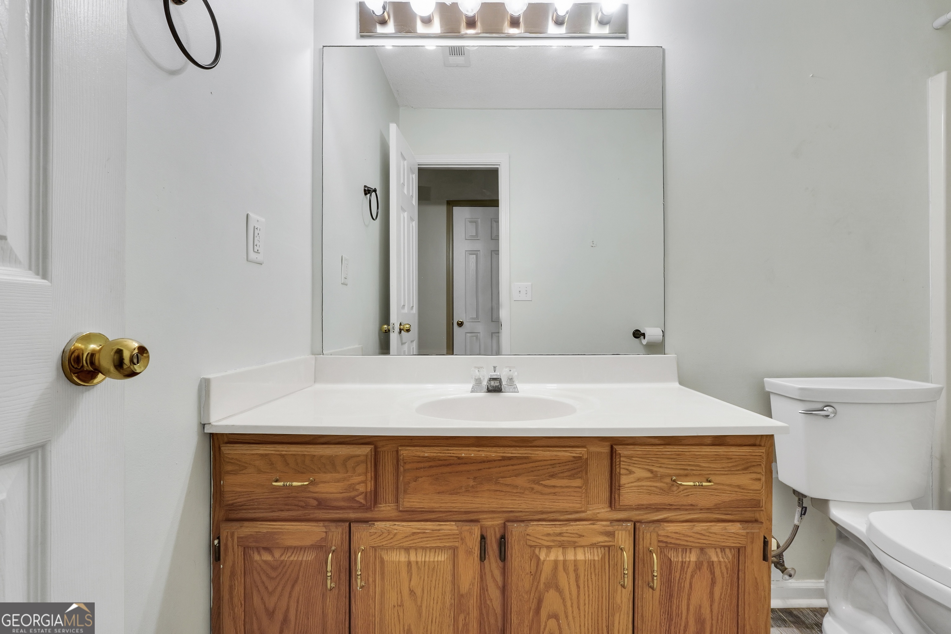 715 Concord Road Shady Dale, GA 31085 - Photo 17 of 38 a bathroom with a sink a toilet and mirror