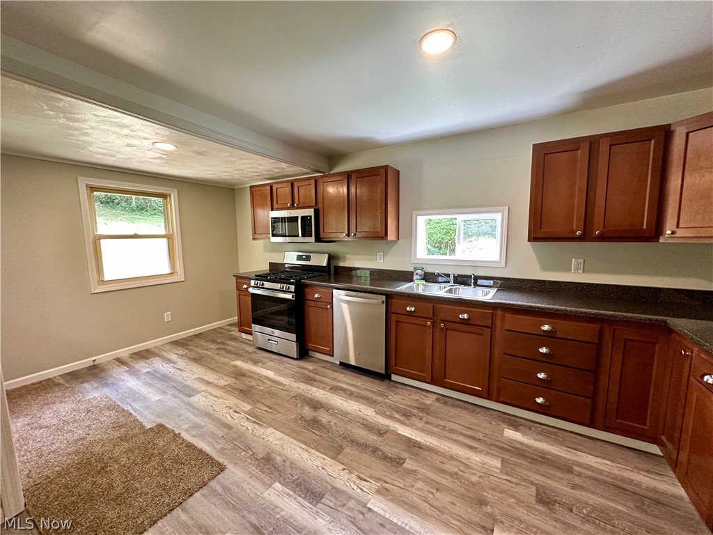 48963 Bloomfield Road East Liverpool, OH 43920 - Photo 8 of 25 Kitchen with stainless steel appliances, light hardwood / wood-style floors, and sink