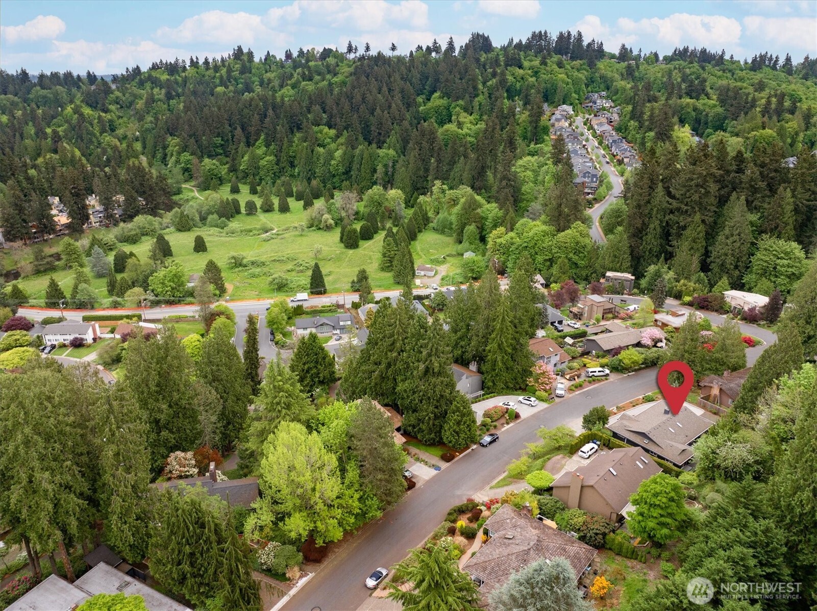 9503 Odin Way Bothell, WA 98011 - Photo 34 of 39 an aerial view of residential houses with outdoor space and trees all around