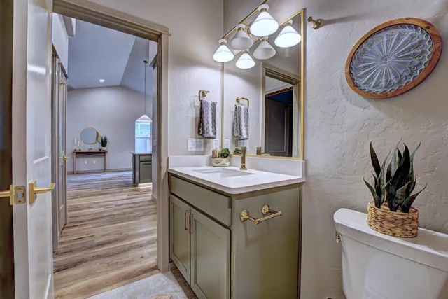 a bathroom with a sink a mirror and a toilet