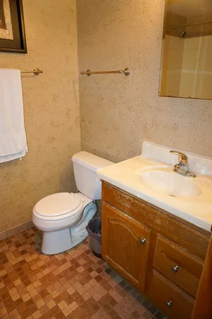 a bathroom with a bathtub