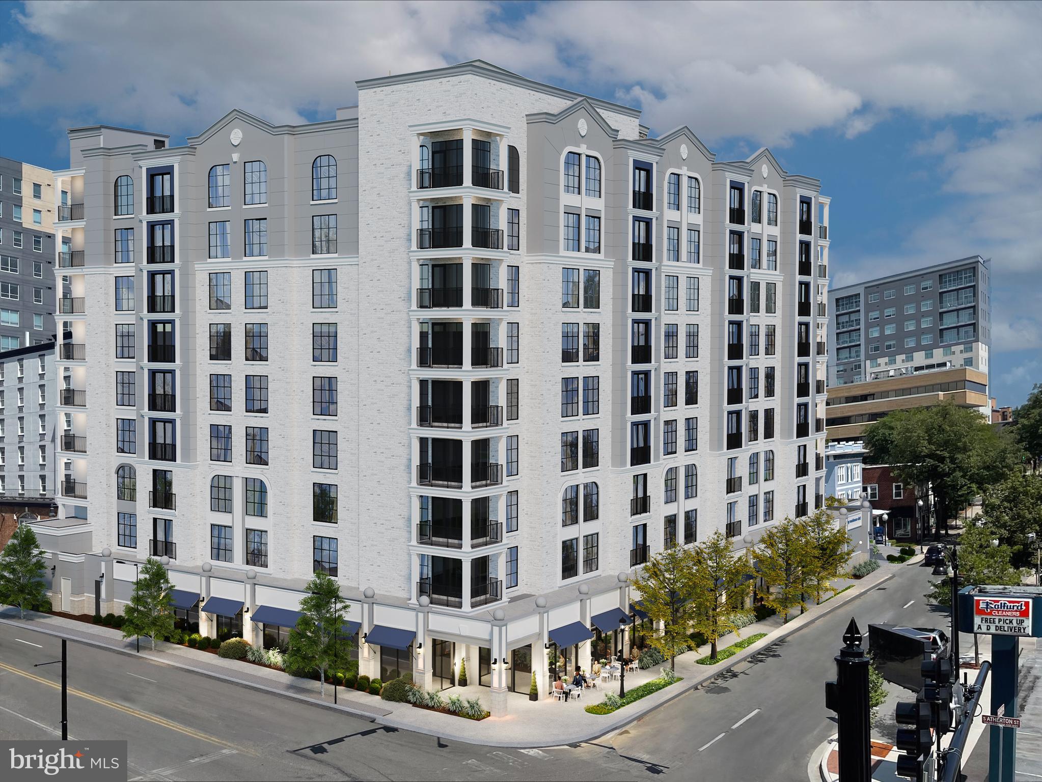 front view of a building with a street