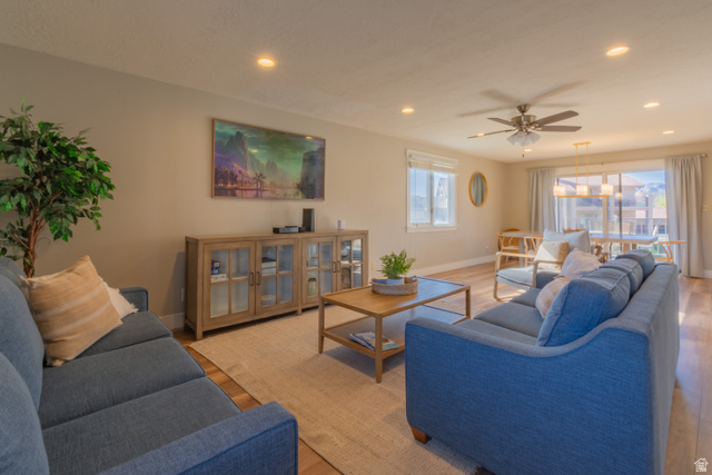 860 South Village Road, Unit Y8 St. George, UT 84770 - Photo 12 of 29 Living area with light wood finished floors, ceiling fan, and recessed lighting