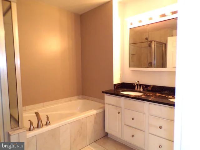 a bath room with a sink and a mirror