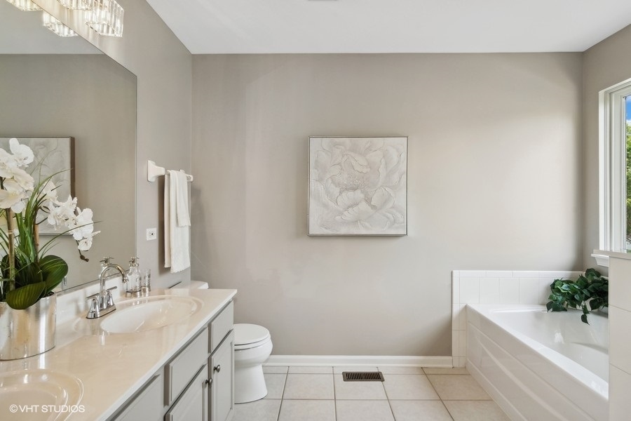 3090 Whitney Road Aurora, IL 60502 - Photo 13 of 24 a bathroom with a sink a toilet and tub