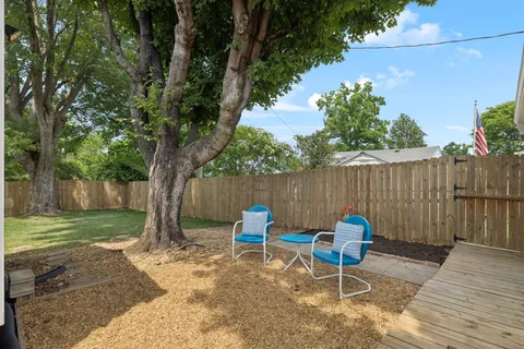 a view of a house with backyard and a tree