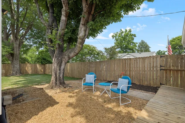 a view of a house with backyard and a tree