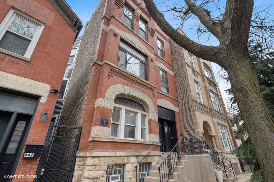 a front view of a multi story building