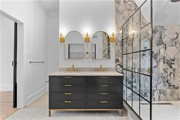 a bathroom with shower