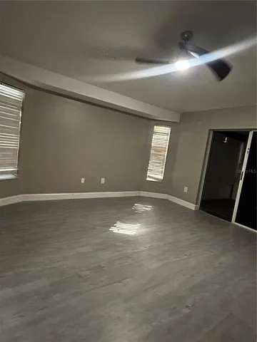 a view of back yard from a balcony