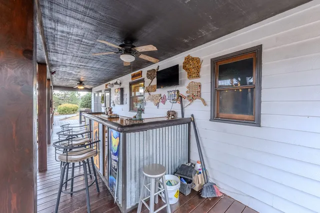 a view of an outdoor space with seating