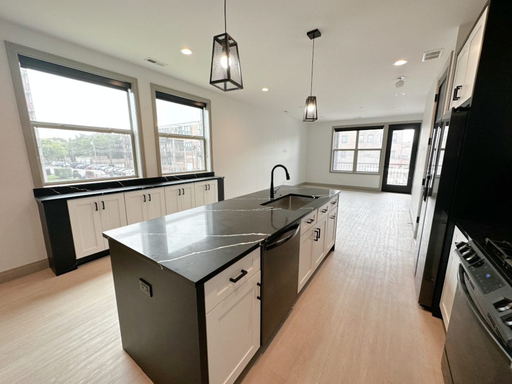 4054 South Indiana Avenue, Unit 2R Chicago, IL 60653 - Photo 5 of 17 a kitchen with granite countertop a sink a counter space appliances and windows