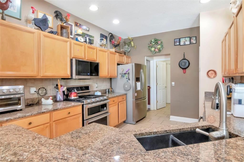 19103 Wind Dancer Street Lutz, FL 33558 - Photo 14 of 41 a kitchen with stainless steel appliances granite countertop a stove a sink and a refrigerator