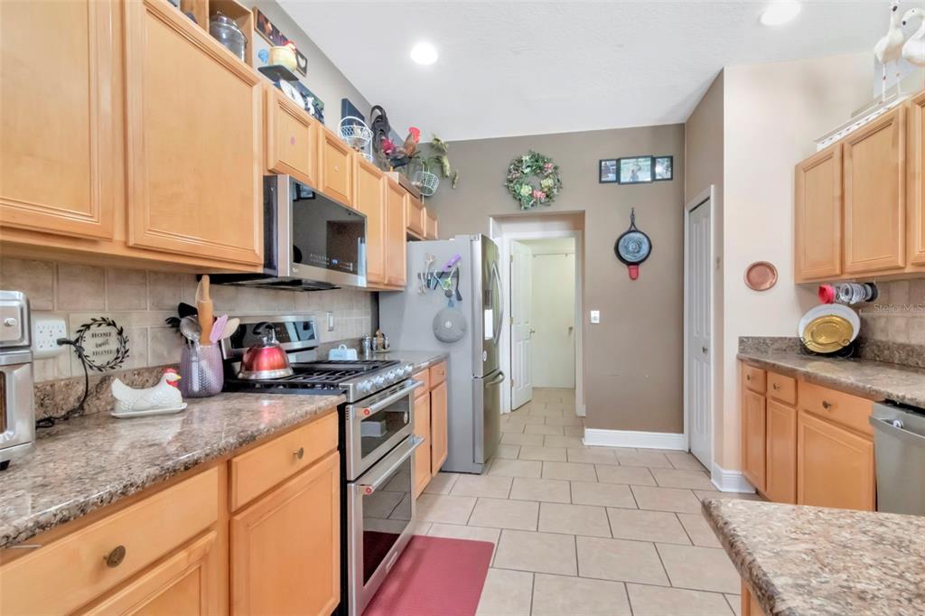 19103 Wind Dancer Street Lutz, FL 33558 - Photo 15 of 41 a kitchen with stainless steel appliances granite countertop a stove a sink and a refrigerator