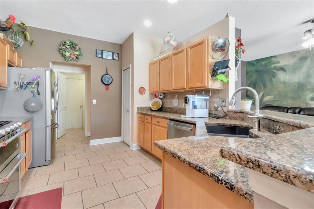 19103 Wind Dancer Street Lutz, FL 33558 - Photo 16 of 41 a kitchen with stainless steel appliances granite countertop a sink and a counter top space