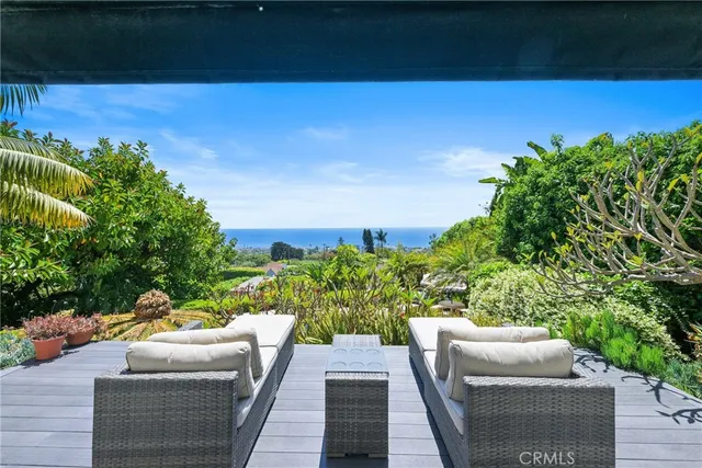 a view of a patio with couches and potted plants