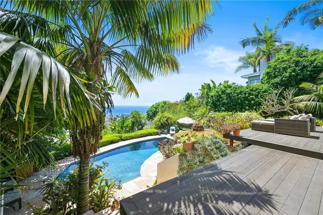 a view of a yard with potted plants