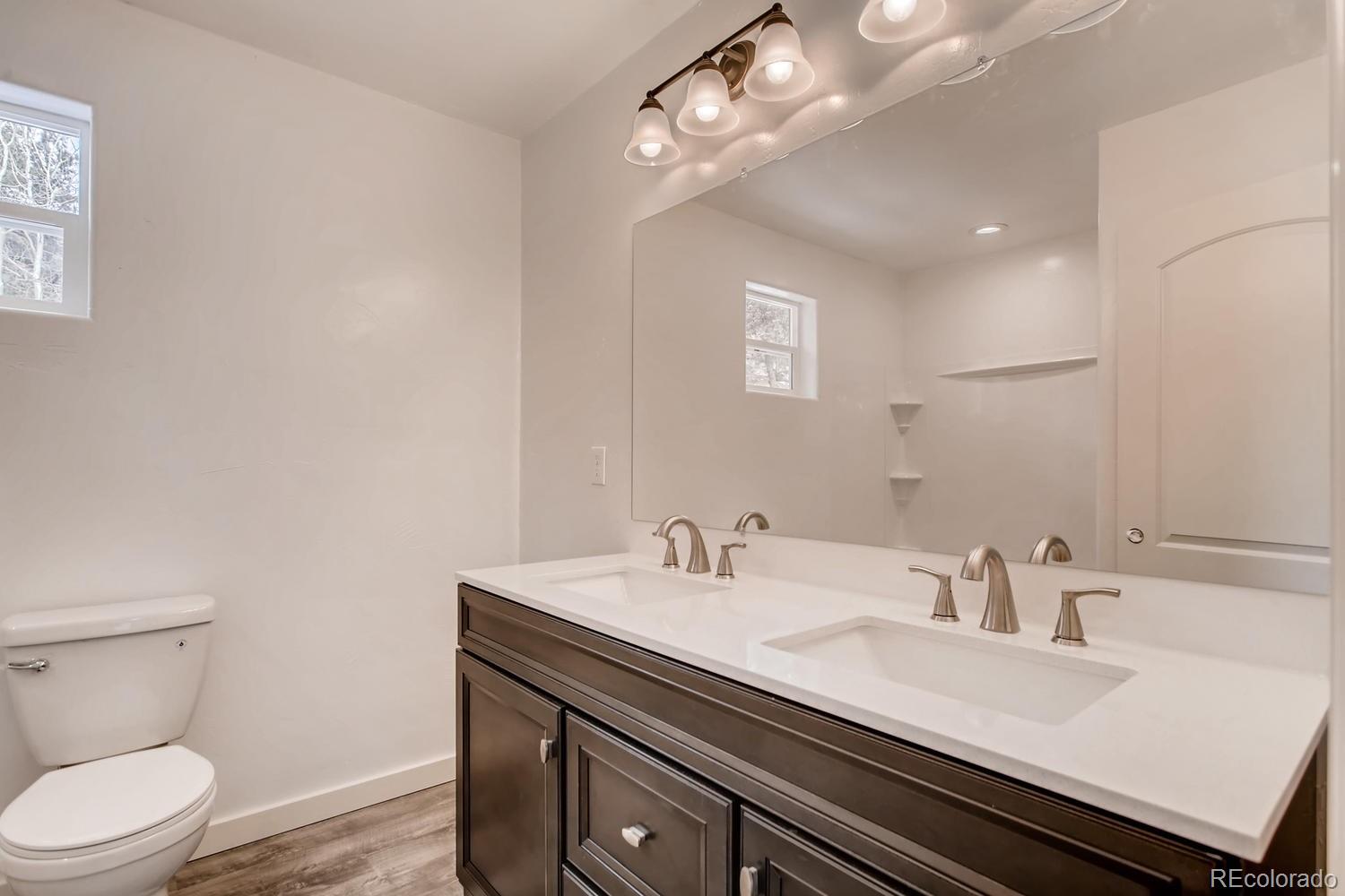 217 Bishop Road Bailey, CO 80421 - Photo 6 of 15 a bathroom with a sink a toilet and a mirror